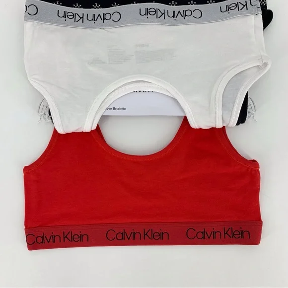 Calvin Klein NWT Girls' Red, Black, and White 3-Pack Pull Over Bralette, Medium - Picture 7 of 12